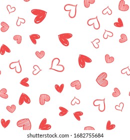 Heart doodles seamless pattern. Hand drawn hearts texture.