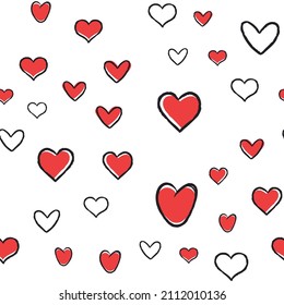 Heart doodles seamless pattern. Hand drawn hearts texture background. Valentine's day design.