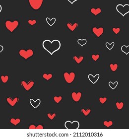 Heart doodles seamless pattern. Hand drawn hearts texture background. Valentine's day design.