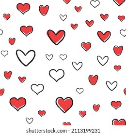 Heart doodles seamless pattern. Hand drawn hearts texture background. Valentine's day design.