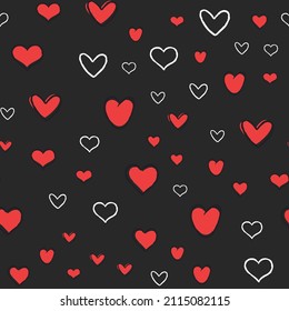Herz doodles nahtloses Muster. Handgezeichnete Herzen, strukturierter Hintergrund. Valentinstag Design.