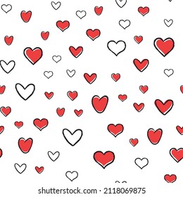Heart doodles seamless pattern. Hand drawn hearts texture background. Valentine's day design.