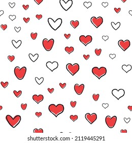 Heart doodles seamless pattern. Hand drawn hearts texture background. Valentine's day design.