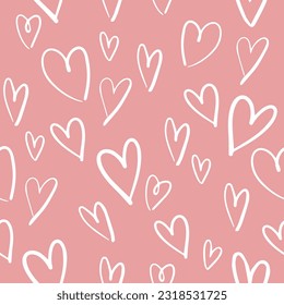 Patrón sin fisuras de garabatos cardíacos. La textura del corazón dibujado a mano.
