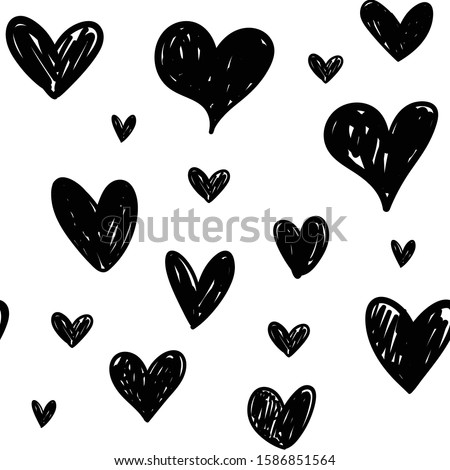 Heart doodles seamless pattern. Hand drawn hearts texture. Love background for valentine's day.