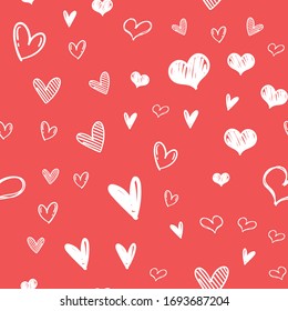 Heart doodles seamless pattern. Love illustration hearts hand drawn background.