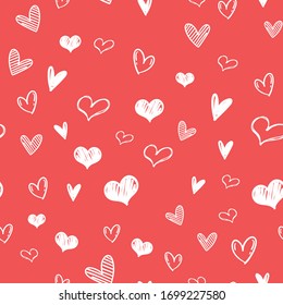 Heart Doodles Seamless Pattern. Love Illustration Hearts Hand Drawn Background.