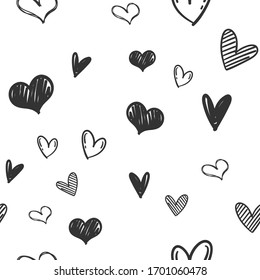 Herz doodles nahtloses Muster. Liebe IllustrationsHerzen handgezeichnet Hintergrund.