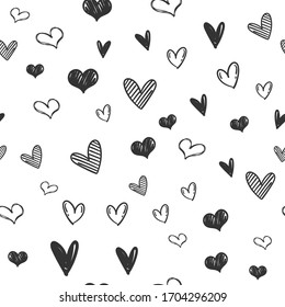 Heart doodles seamless pattern. Love illustration hearts hand drawn background.