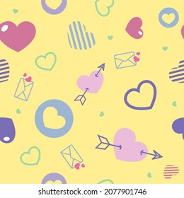 Heart doodles seamless pattern. Love illustration hearts background.