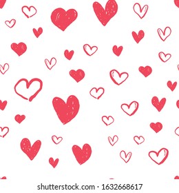 Heart doodles seamless pattern. Valentine's day texture design. Love background with hand drawn illustrated hearts.