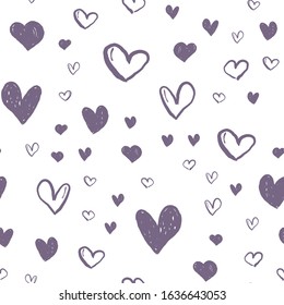 Heart doodles seamless pattern. Valentine's day texture design. Love background with hand drawn illustrated hearts.