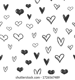 Heart doodles seamless pattern. Valentine's day love texture background. Hand drawn hearts illustrations.