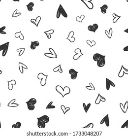 Patrón sin fisuras de garabatos cardíacos. Antecedentes de textura de amor en San Valentín. Ilustraciones de corazones dibujados a mano.
