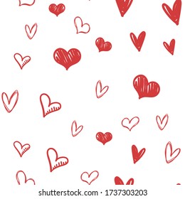 Patrón sin fisuras de garabatos cardíacos. Antecedentes de textura de amor en San Valentín. Ilustraciones de corazones dibujados a mano.