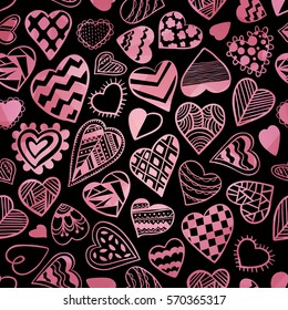 Heart doodles seamless vector pattern. Hand drawn Valentines day backdrop.