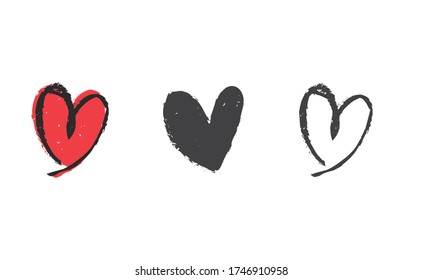 Heart doodles set. Collection of hand drawn illustrated hearts.
