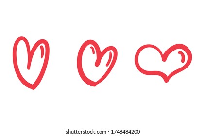 Heart doodles set. Collection of hand drawn hearts for valentine's day design or wedding card invitation.
