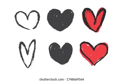 Heart doodles set. Collection of hand drawn illustrated hearts.