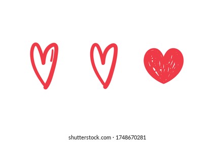 Los garabatos del corazón. Colección de corazones dibujados a mano para el diseño del día de San Valentín o la invitación de la tarjeta de boda.