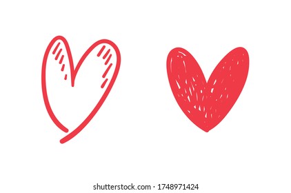 Heart doodles set. Collection of hand drawn hearts for valentine's day design or wedding card invitation.
