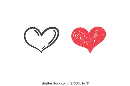 Los garabatos del corazón. Colección de corazones dibujados a mano para el diseño del día de San Valentín o la invitación de la tarjeta de boda.