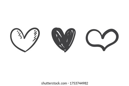 Heart doodles set. Collection of hand drawn hearts for valentine's day design or wedding card invitation.