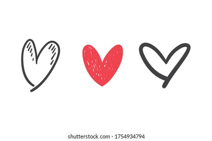 Los garabatos del corazón. Colección de corazones dibujados a mano para el diseño del día de San Valentín o la invitación de la tarjeta de boda.