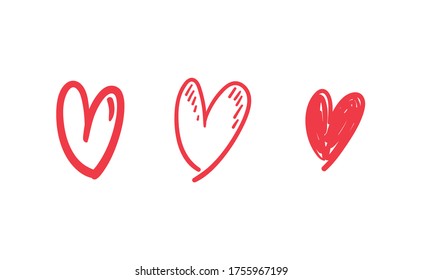 Heart doodles set. Collection of hand drawn hearts for valentine's day design or wedding card invitation.