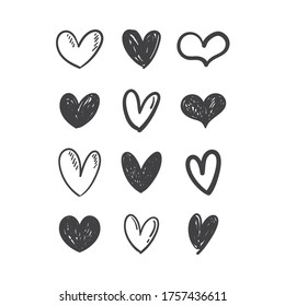 Heart doodles set. Collection of hand drawn hearts for valentine's day design or wedding card invitation.