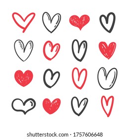 Heart doodles set. Collection of hand drawn hearts for valentine's day design or wedding card invitation.