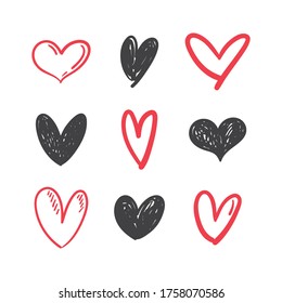 Heart doodles set. Collection of hand drawn hearts for valentine's day design or wedding card invitation.
