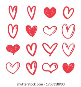 Heart doodles set. Collection of hand drawn hearts for valentine's day design or wedding card invitation.