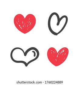 Heart doodles set. Collection of hand drawn hearts for valentine's day design or wedding card invitation.