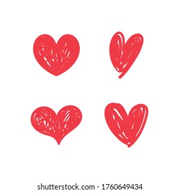 Los garabatos del corazón. Colección de corazones dibujados a mano para el diseño del día de San Valentín o la invitación de la tarjeta de boda.