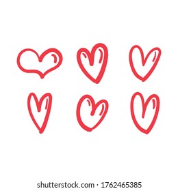 Heart doodles set. Collection of hand drawn hearts for valentine's day design or wedding card invitation.