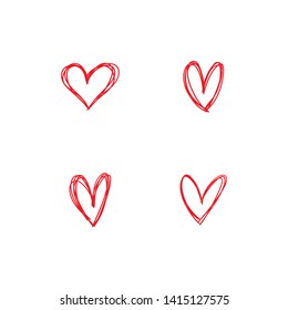 Heart doodles set. Hand drawn hearts. Linear sketch illustrations. Symbols of love.