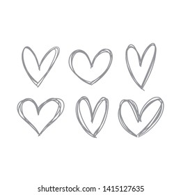 Heart doodles set. Hand drawn hearts. Linear sketch illustrations. Symbols of love.