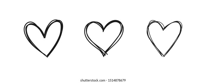 Heart Doodles. Set Of Hand Drawn Hearts. Love Symbol Collection.