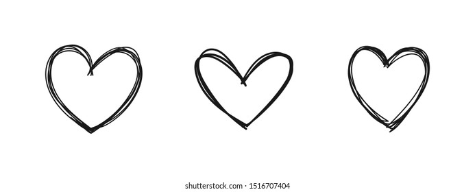 Heart doodles. Set of hand drawn hearts. Love symbol collection.