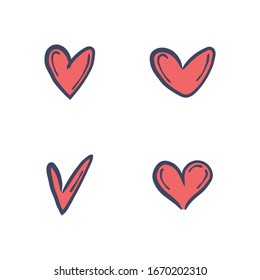 Doodles cardíacos. Conjunto de ilustraciones del corazón dibujadas a mano.