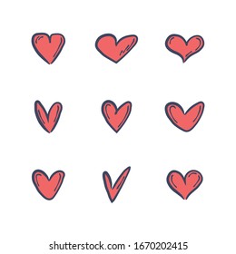 Heart doodles. Set of hand drawn heart illustrations.