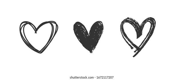 Heart doodles set. Hand drawn hearts collection. Romance and love illustrations.