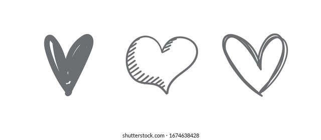 Heart doodles set. Hand drawn hearts collection. Romance and love illustrations.