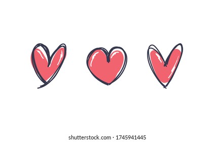 Heart doodles. Set of hand drawn valentine's heart illustrations.