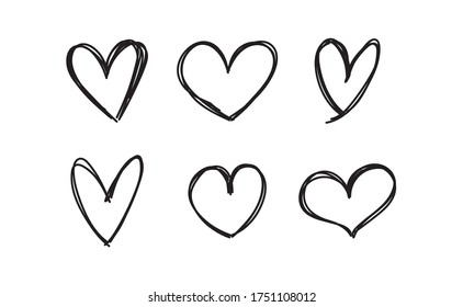 Heart doodles. Set of hand drawn valentine's heart illustrations.