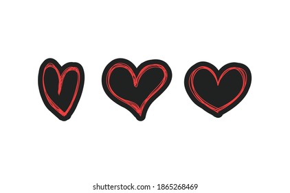 Heart doodles set. Hand drawn hearts collection. Valentine's day sketched design elements.
