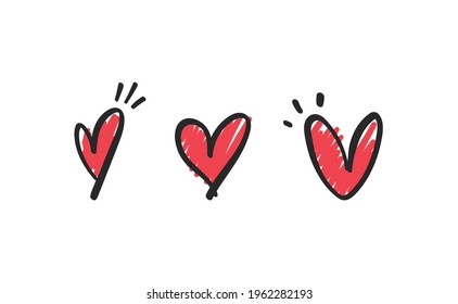 Heart doodles set. Hand drawn vector illustration of hearts. Love symbols. 
