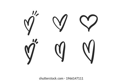Heart doodles set. Hand drawn vector illustration of hearts. Love symbols. 