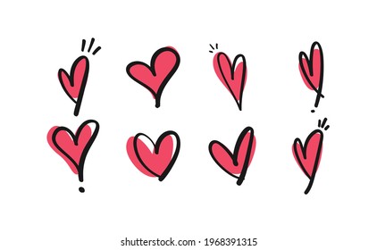 Heart doodles set. Hand drawn vector illustration of hearts. Love symbols. 